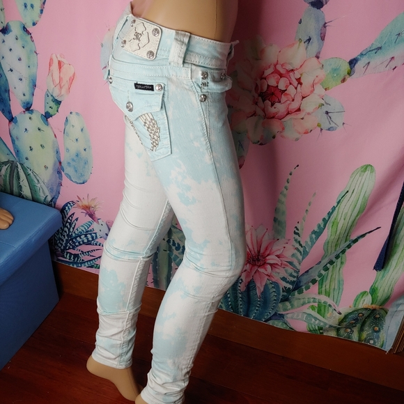 Miss Me × saucy moonchild • Bling Rhinestone Tie Dye Blue Denim Skinny Jean 26 - Picture 3 of 13